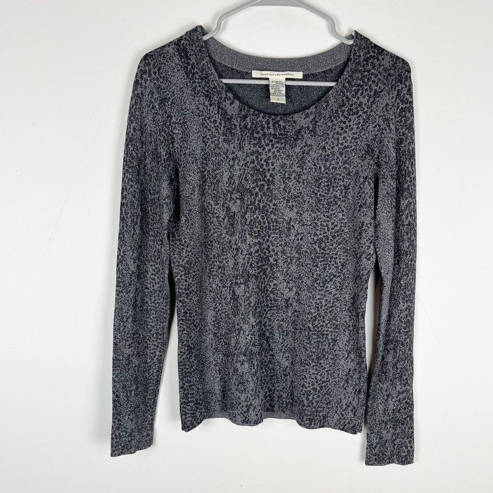 Diane Von Furstenberg DVF Sweater Snake Print Grey Black Metallic Size Small​​​​